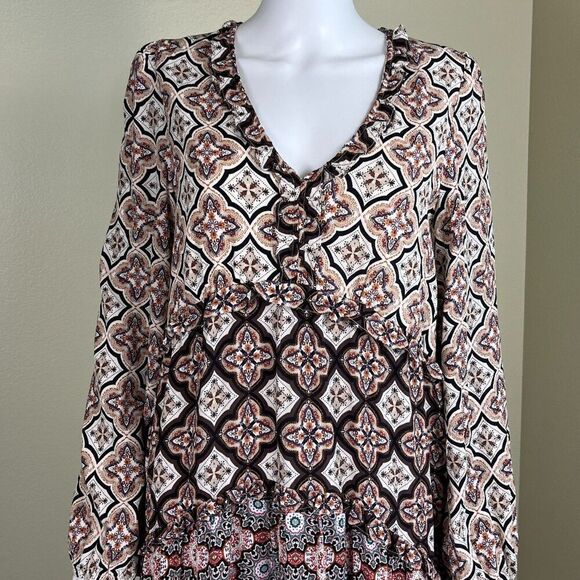 Anthropologie Women's Size M Southweatern Boho Ruffle Tiered Mini Dress Pullover - Picture 5 of 14